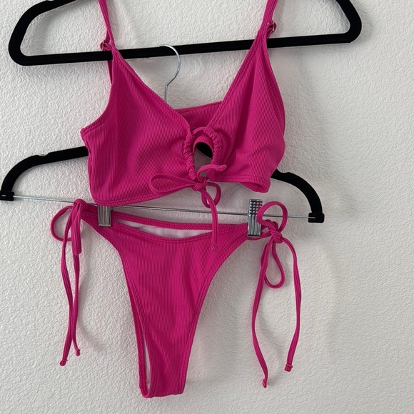 Bright Pink Bikini with Triangle Top and Adjustable Ties - Picture 2 of 3